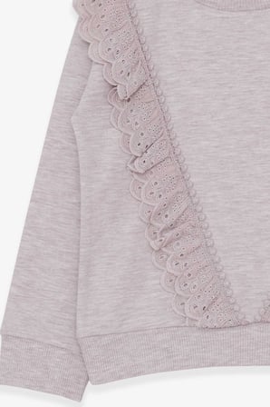 Breeze Kız Çocuk Sweatshirt Güpürlü 4-9 Yaş, Bej Melanj