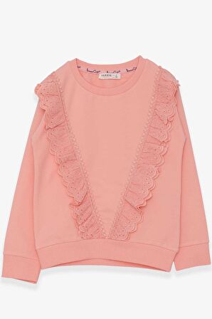 Breeze Kız Çocuk Sweatshirt Güpürlü 4-9 Yaş, Somon