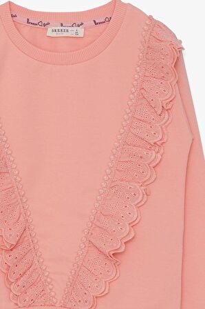 Breeze Kız Çocuk Sweatshirt Güpürlü 4-9 Yaş, Somon