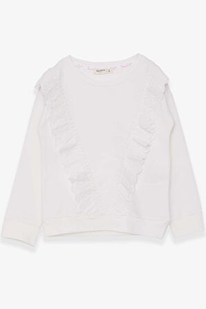Breeze Kız Çocuk Sweatshirt Güpürlü 4-9 Yaş, Ekru