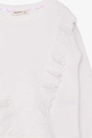 Breeze Kız Çocuk Sweatshirt Güpürlü 4-9 Yaş, Ekru