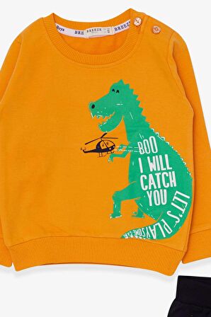 Breeze Erkek Çocuk Eşofman Takımı Dinozor Baskılı 1.5-5 Yaş, Hardal Sarı