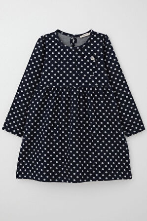 Breeze Kız Çocuk Uzun Kollu Elbise Puantiye Desenli 4-8 Yaş, Lacivert