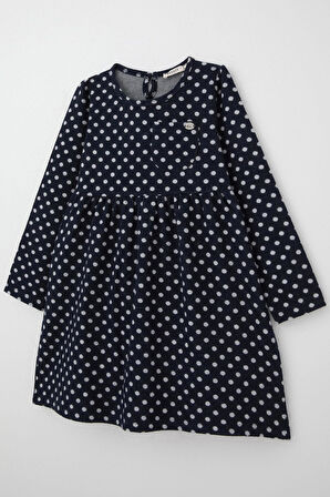 Breeze Kız Çocuk Uzun Kollu Elbise Puantiye Desenli 4-8 Yaş, Lacivert