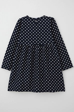 Breeze Kız Çocuk Uzun Kollu Elbise Puantiye Desenli 4-8 Yaş, Lacivert