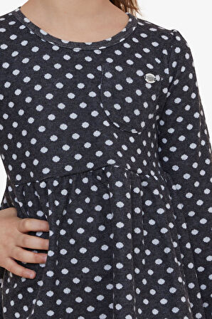 Breeze Kız Çocuk Uzun Kollu Elbise Puantiye Desenli 4-8 Yaş, Füme