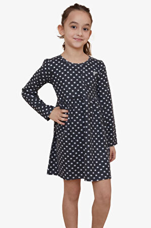 Breeze Kız Çocuk Uzun Kollu Elbise Puantiye Desenli 4-8 Yaş, Füme