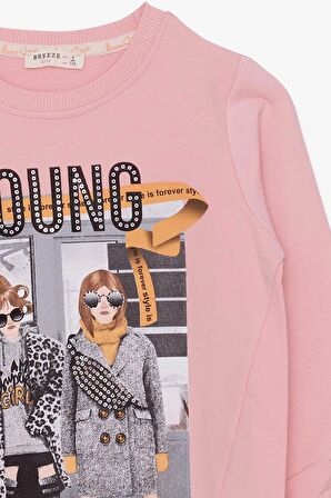 Breeze Kız Çocuk Sweatshirt Dostluk Temalı 6-12 Yaş, Pudra