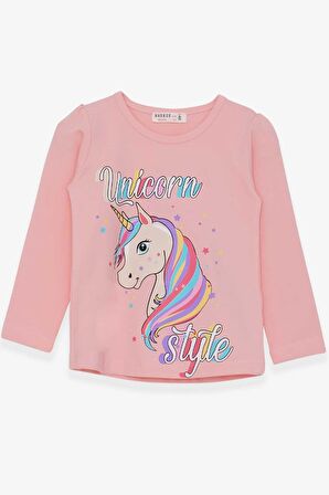 Breeze Kız Çocuk Uzun Kollu Tişört Unicorn 2-6 Yaş, Pudra