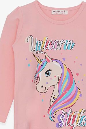 Breeze Kız Çocuk Uzun Kollu Tişört Unicorn 2-6 Yaş, Pudra