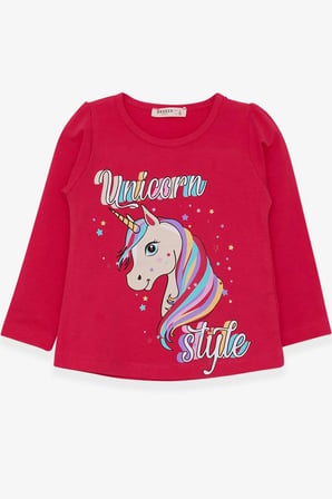 Breeze Kız Çocuk Uzun Kollu Tişört Unicorn 2-6 Yaş, Fuşya