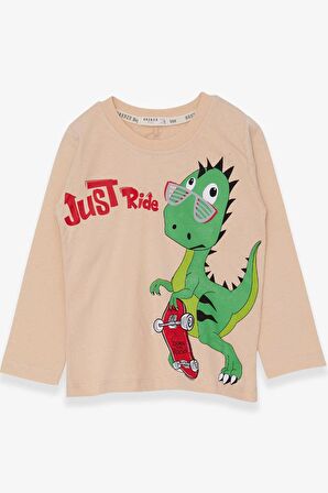 Breeze Erkek Çocuk Uzun Kollu Tişört Dinozor Baskılı 2-6 Yaş, Bej