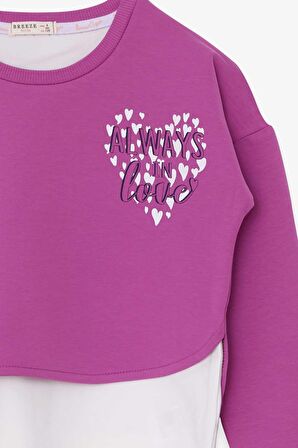 Breeze Kız Çocuk Taytlı Takım Kalp Baskılı 8-12 Yaş, Eflatun