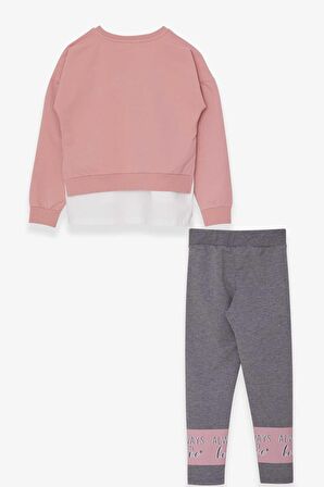 Breeze Kız Çocuk Taytlı Takım Kalp Baskılı 8-12 Yaş, Pudra