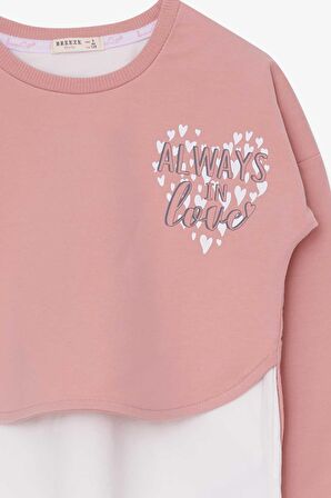 Breeze Kız Çocuk Taytlı Takım Kalp Baskılı 8-12 Yaş, Pudra