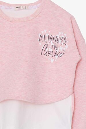 Breeze Kız Çocuk Taytlı Takım Kalp Baskılı 8-12 Yaş, Somon Melanj