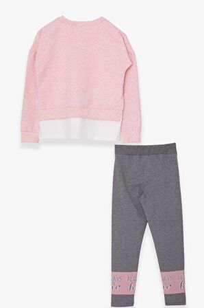 Breeze Kız Çocuk Taytlı Takım Kalp Baskılı 8-12 Yaş, Somon Melanj