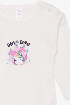 Breeze Kız Bebek Çıtçıtlı Body Baskılı Unicorn 9 Ay-3 Yaş, Ekru