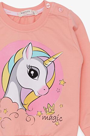 Breeze Kız Çocuk Sweatshirt Baskılı Unicorn 1.5-5 Yaş, Somon