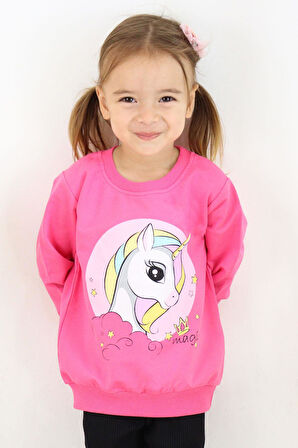 Breeze Kız Çocuk Sweatshirt Baskılı Unicorn 1.5-5 Yaş, Pembe