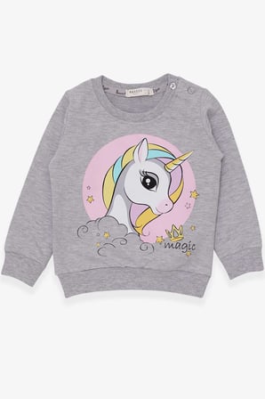 Breeze Kız Çocuk Sweatshirt Baskılı Unicorn 1.5-5 Yaş, Gri Melanj