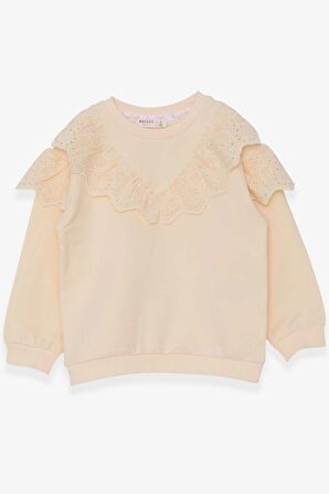 Breeze Kız Çocuk Sweatshirt Güpürlü 4-8 Yaş, Krem