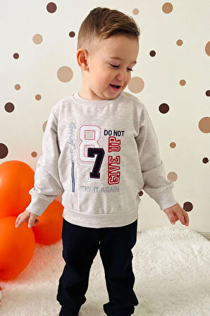 Breeze Erkek Çocuk Eşofman Takımı Rakam Nakışlı 1.5-5 Yaş, Bej Melanj