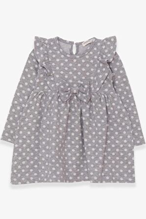 Breeze Kız Çocuk Uzun Kollu Elbise Puantiyeli Fiyonklu 1.5-5 Yaş, Açık Gri Melanj
