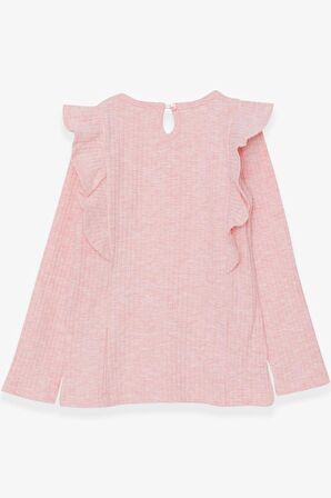 Breeze Kız Çocuk Uzun Kollu Bluz Omuzu Fırfırlı 6-12 Yaş, Somon Melanj