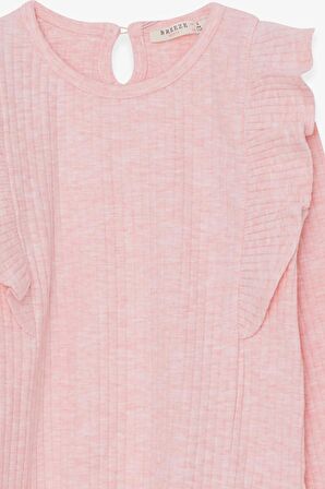 Breeze Kız Çocuk Uzun Kollu Bluz Omuzu Fırfırlı 6-12 Yaş, Somon Melanj