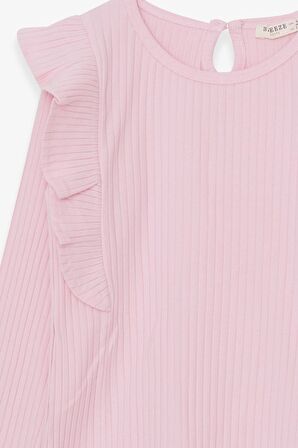 Breeze Kız Çocuk Uzun Kollu Bluz Omuzu Fırfırlı 6-12 Yaş, Pudra