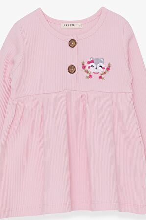 Breeze Kız Çocuk Uzun Kollu Elbise Tilkicik Nakışlı 1.5-5 Yaş, Pudra
