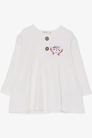 Breeze Kız Çocuk Uzun Kollu Elbise Tilkicik Nakışlı 1.5-5 Yaş, Ekru