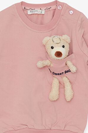 Breeze Kız Çocuk Sweatshirt Ayıcık Aksesuarlı 1.5-5 Yaş, Somon