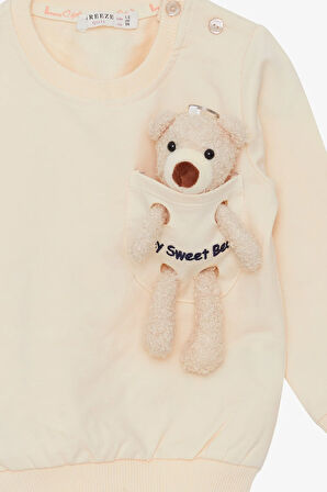 Breeze Kız Çocuk Sweatshirt Ayıcık Aksesuarlı 1.5-5 Yaş, Krem
