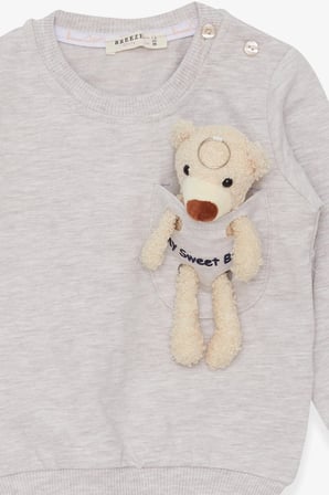 Breeze Kız Çocuk Sweatshirt Ayıcık Aksesuarlı 1.5-5 Yaş, Bej Melanj