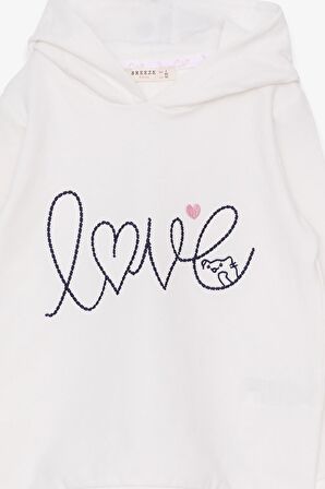Breeze KIz Çocuk Sweatshirt Nakışlı Yazı Baskılı 2-6 Yaş, Ekru