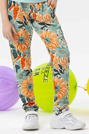 Breeze Kız Çocuk Tayt Pantolon Fiyonklu Çiçekli 6-12 Yaş, Karışık Renk