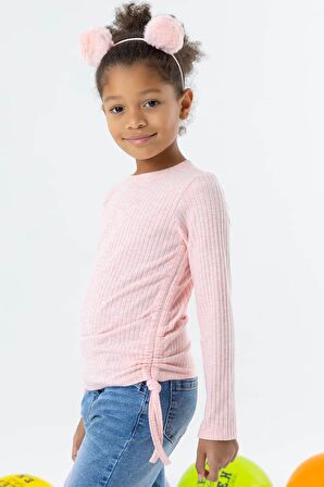 Breeze Kız Çocuk Uzun Kollu Bluz Yanları Büzgülü 8-14 Yaş, Somon Melanj