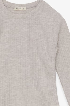 Breeze Kız Çocuk Uzun Kollu Bluz Yanları Büzgülü 8-14 Yaş, Bej Melanj