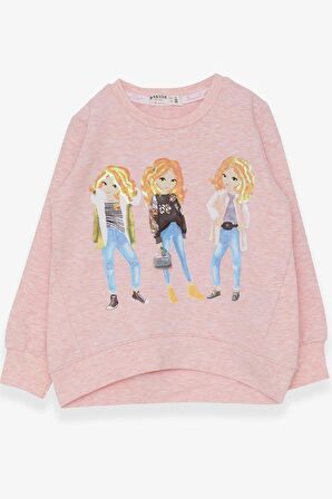 Breeze Kız Çocuk Sweatshirt Pullu Kız Baskılı 3-8 Yaş, Somon Melanj