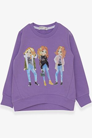 Breeze Kız Çocuk Sweatshirt Pullu Kız Baskılı 3-8 Yaş, Lila