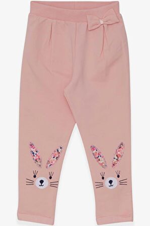 Breeze Kız Bebek Tayt Pantolon Tavşan Nakışlı 9 Ay-3 Yaş, Pudra