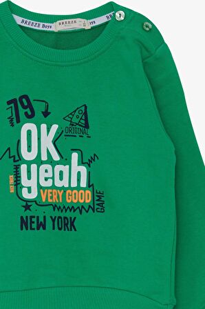 Breeze Erkek Çocuk Sweatshirt Yazı Baskılı 2-6 Yaş, Yeşil