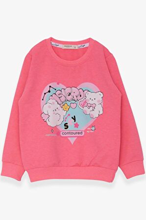 Breeze Kız Çocuk Sweatshirt Kalp Baskılı 2-6 Yaş, Neon Pembe
