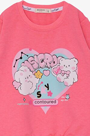 Breeze Kız Çocuk Sweatshirt Kalp Baskılı 2-6 Yaş, Neon Pembe