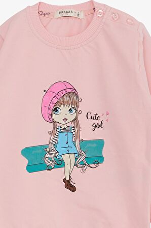 Breeze Kız Çocuk Sweatshirt Sevimli Kız Baskılı 1.5-5 Yaş, Pudra