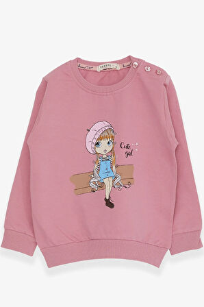 Breeze Kız Çocuk Sweatshirt Sevimli Kız Baskılı 1.5-5 Yaş, Gülkurusu