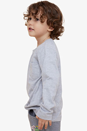 Breeze Erkek Çocuk Uzun Kollu Tişört Cepli 4-8 Yaş, Açık Gri Melanj