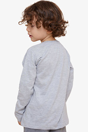 Breeze Erkek Çocuk Uzun Kollu Tişört Cepli 4-8 Yaş, Açık Gri Melanj